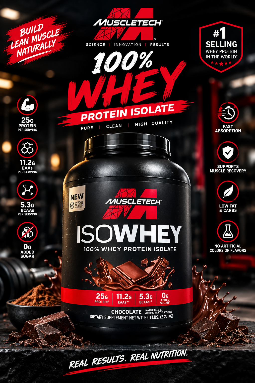 MuscleTech 100% Whey Protein Isolate - 5 lbs (Chocolate)