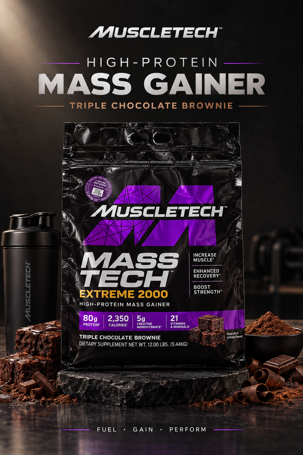 MuscleTech Mass Tech Extreme 2000 - Triple Chocolate Brownie (12 lbs)