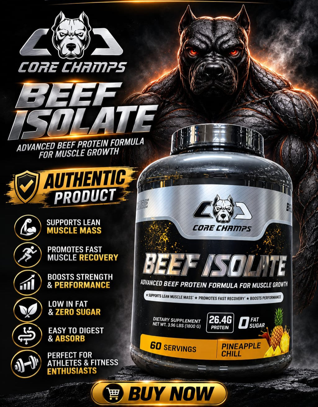 Core Champs Beef Isolate - Pineapple (60 Servings)