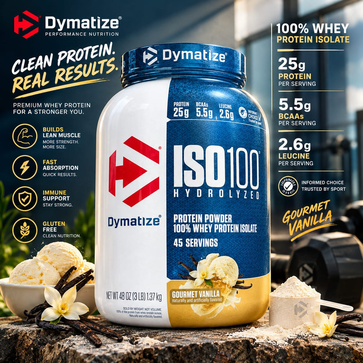 Dymatize ISO100 Hydrolyzed Protein - 3 lbs (Gourmet Vanilla)