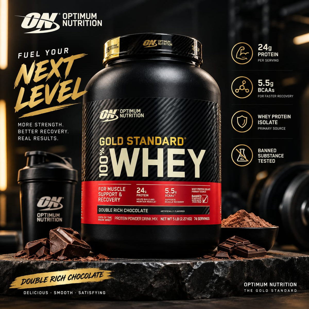 Optimum Nutrition Gold Standard 100% Whey - Double Rich Chocolate (5 lbs)