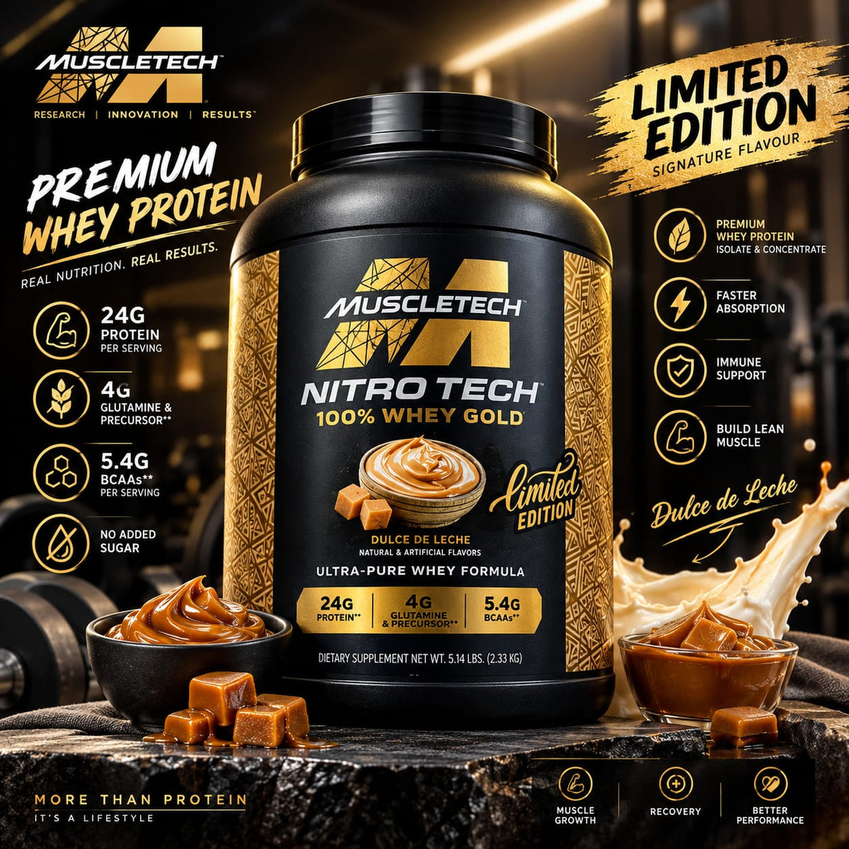 MuscleTech Nitro-Tech 100% Whey Gold - 5 lbs (Limited Edition Dulce De Leche)
