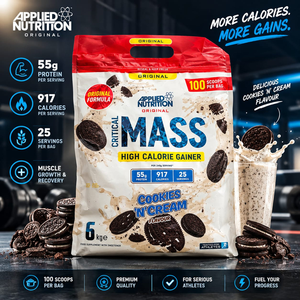 Applied Nutrition Critical Mass High Calorie Gainer - Cookies 'N' Cream (6kg)