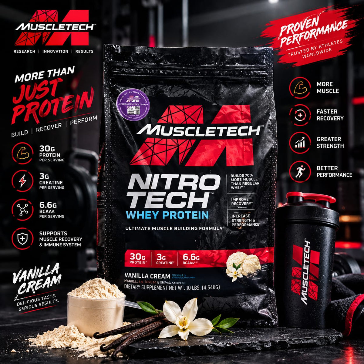 MuscleTech Nitro-Tech Whey Protein - 10 lbs (Vanilla Cream)
