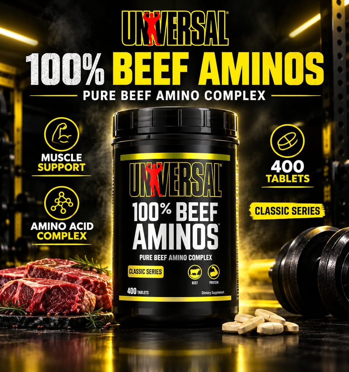Universal Nutrition 100% Beef Aminos - Pure Beef Amino Complex (400 Tablets)
