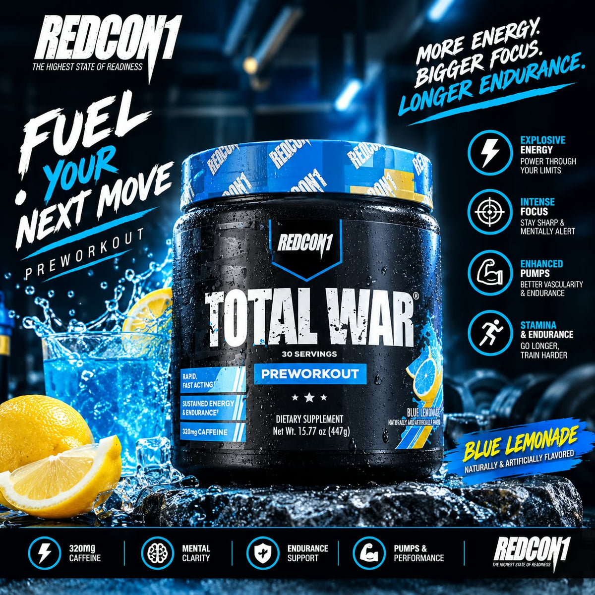 Redcon1 Total War Pre-Workout - Blue Lemonade (30 Servings)
