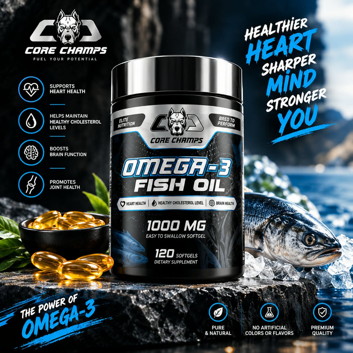 Core Champs Omega-3 Fish Oil - 1000mg (120 Softgels)