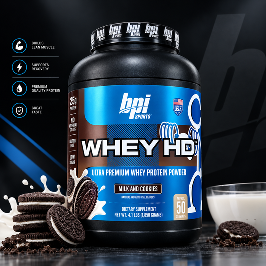 BPI Sports Whey HD (Milk and Cookies flavor).