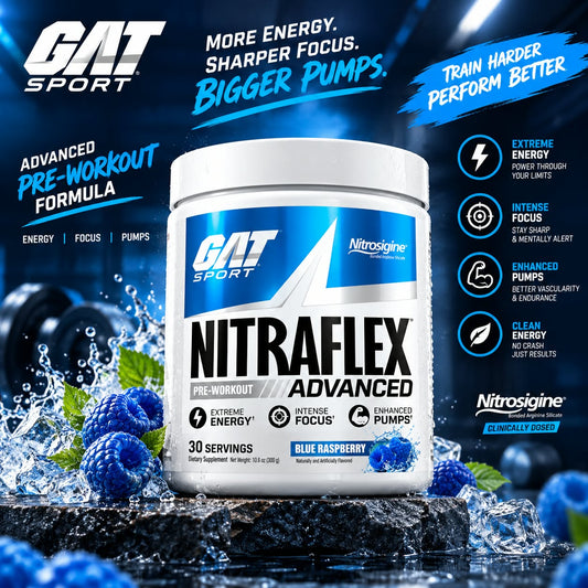 GAT Sport Nitraflex Advanced Pre-Workout - Blue Raspberry (30 Servings)