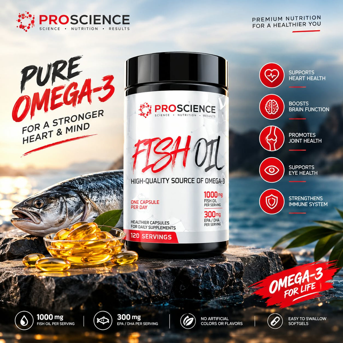 ProScience Fish Oil - High-Quality Omega-3 (120 Softgels)