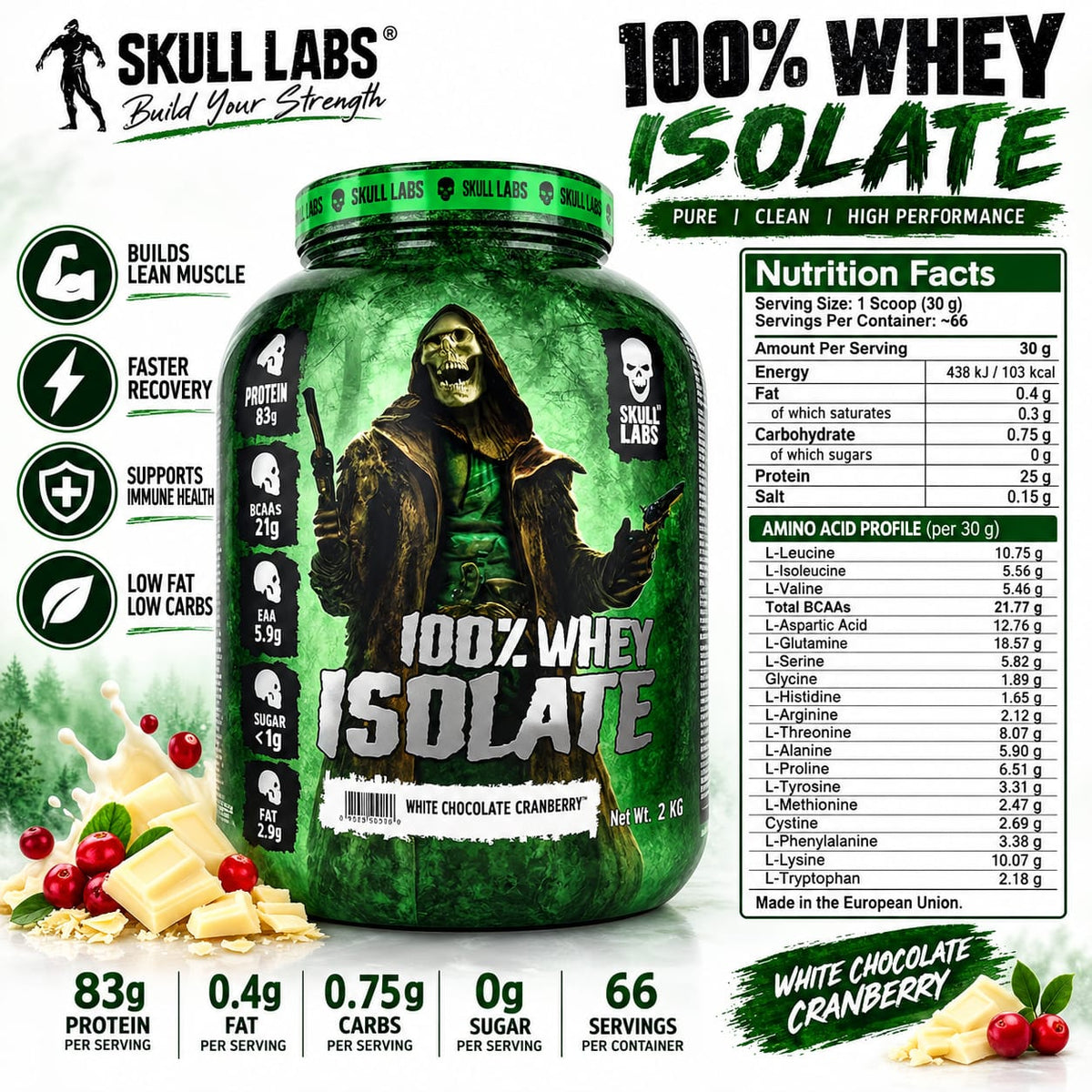 Skull Labs 100% Whey Isolate - White Chocolate Cranberry (2kg)