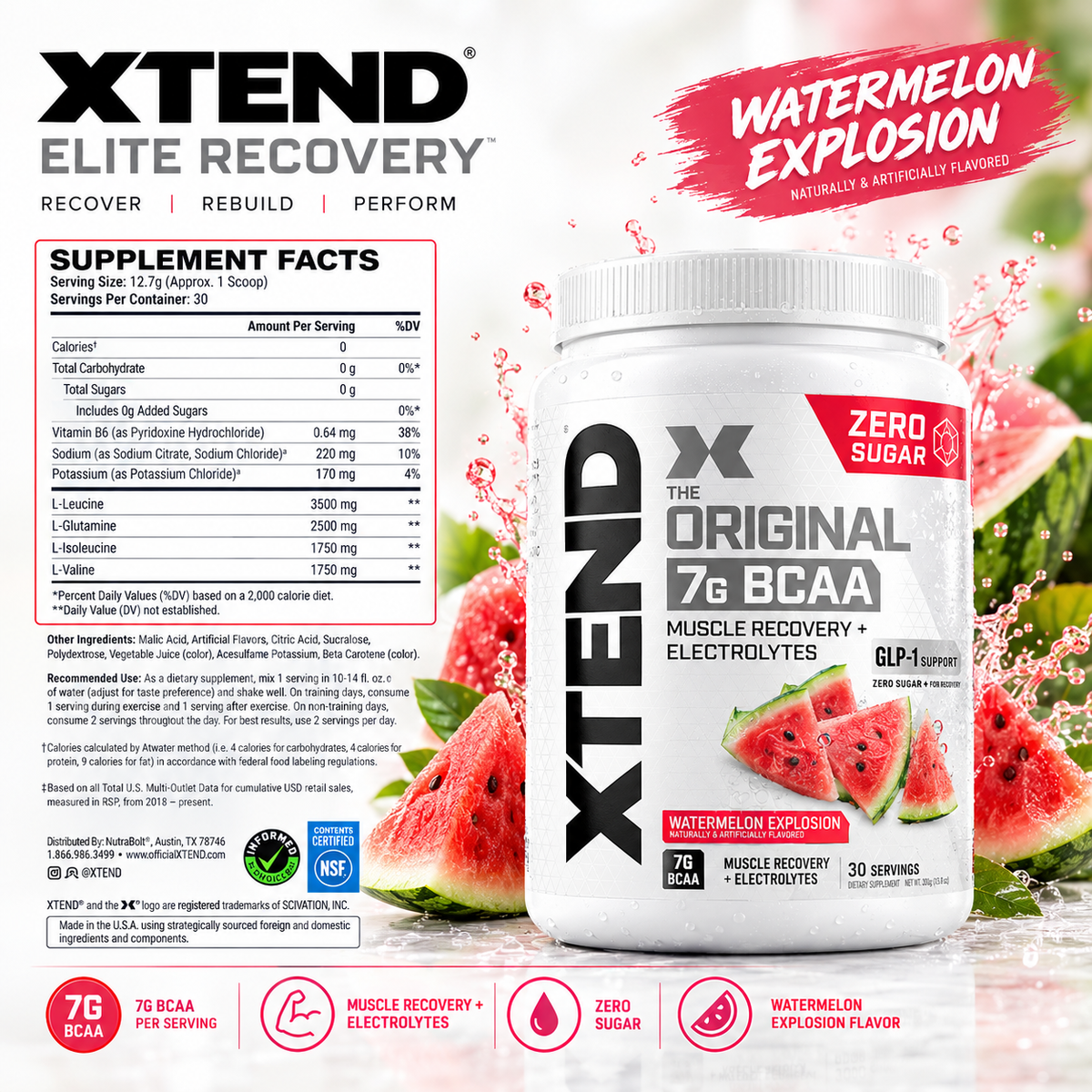 XTEND Elite Recovery BCAA - Watermelon Explosion (30 Servings)