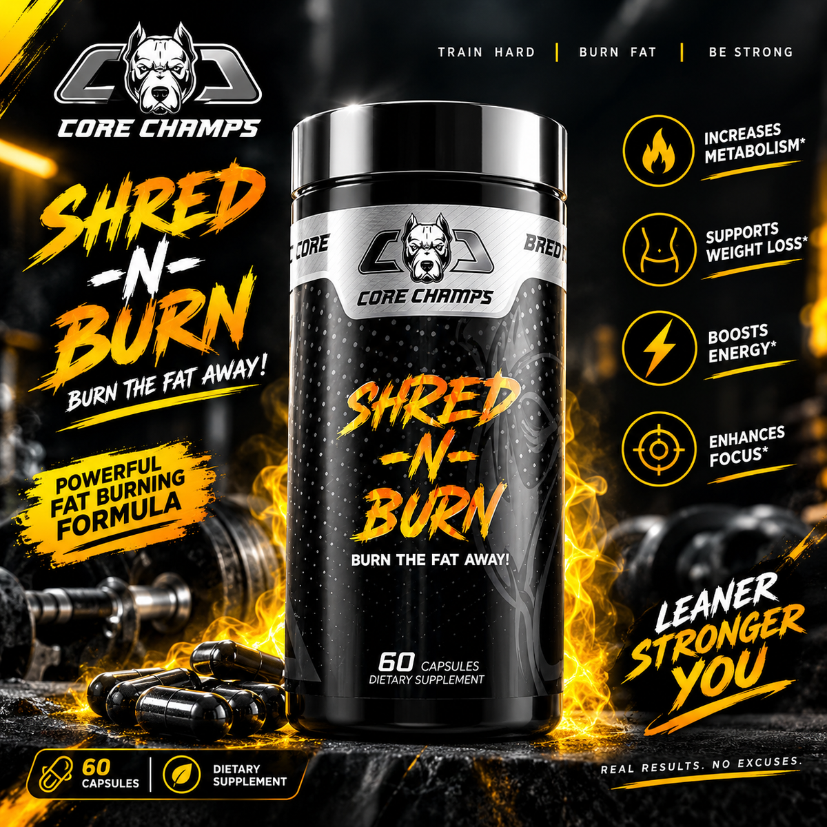 Core Champs Shred-N-Burn - Powerful Fat Burning Formula (60 Capsules)