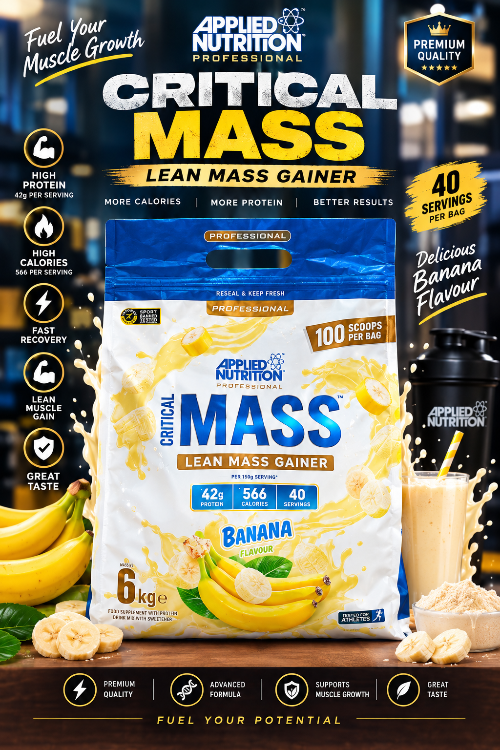 Applied Nutrition Critical Mass Lean Mass Gainer - Banana (6kg)