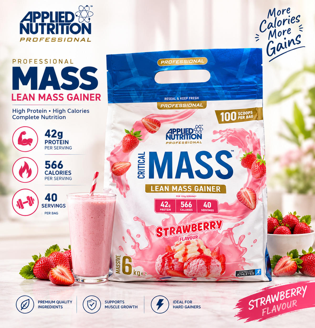 Applied Nutrition Critical Mass Professional Lean Mass Gainer - Strawberry (6kg)